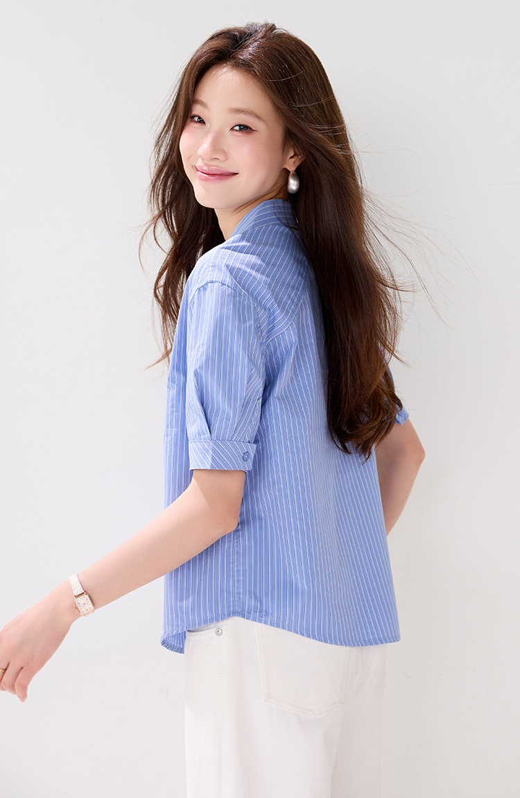Short sleeve niche tops stripe business suit