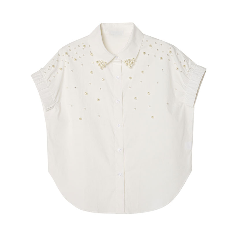 Fashion retro loose summer white beading shirt for women