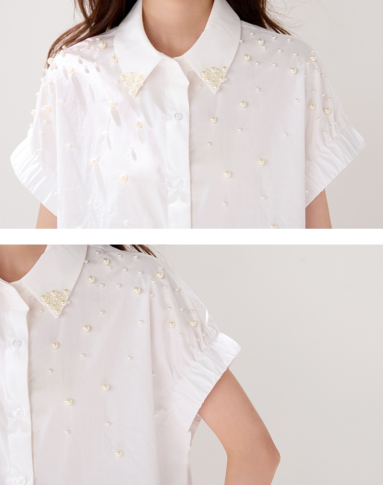 Fashion retro loose summer white beading shirt for women