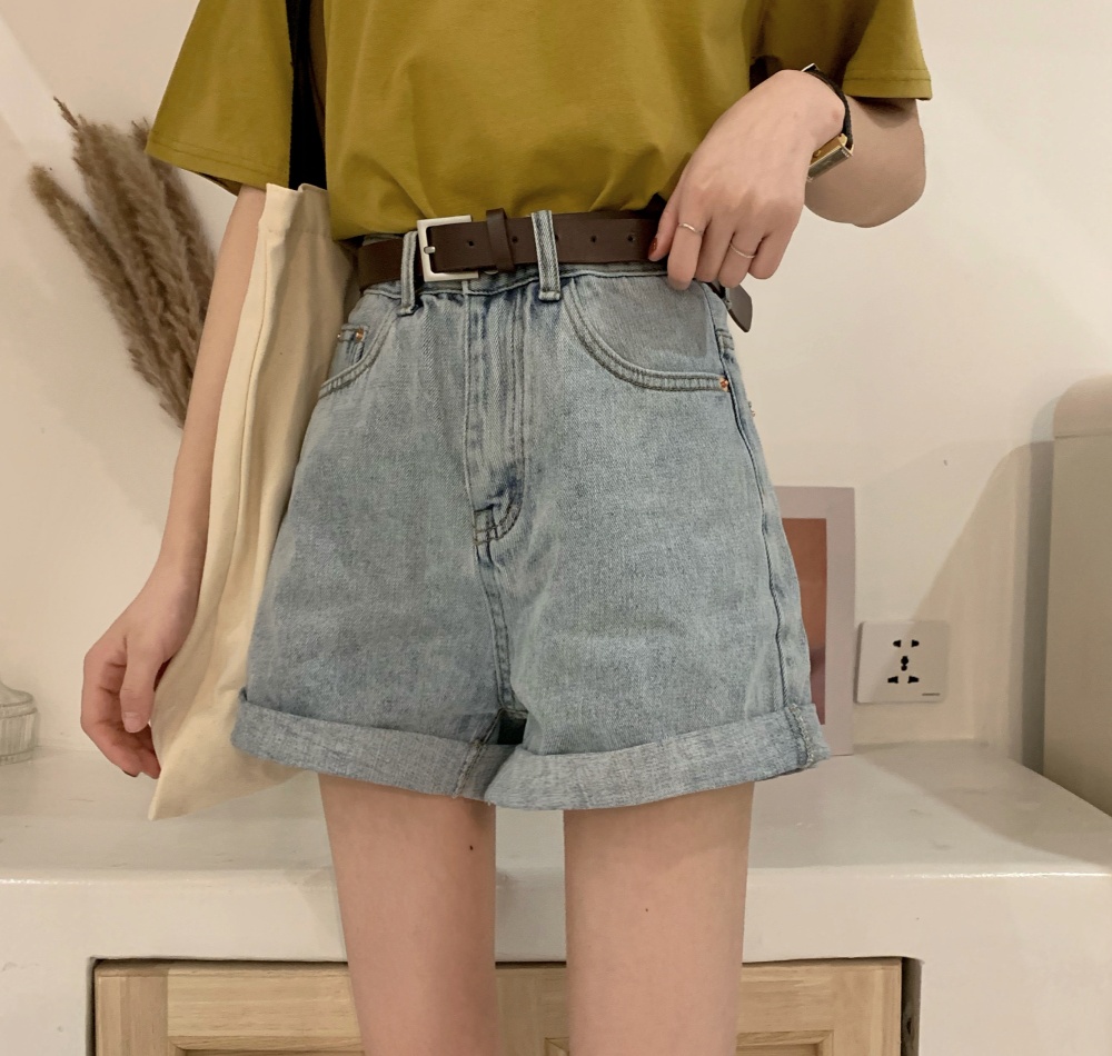 All-match wide leg pants slim short jeans for women