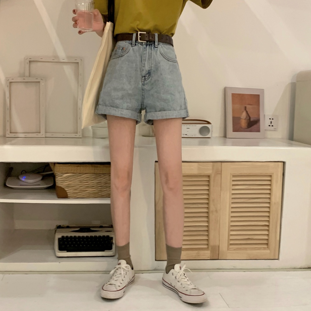 All-match wide leg pants slim short jeans for women