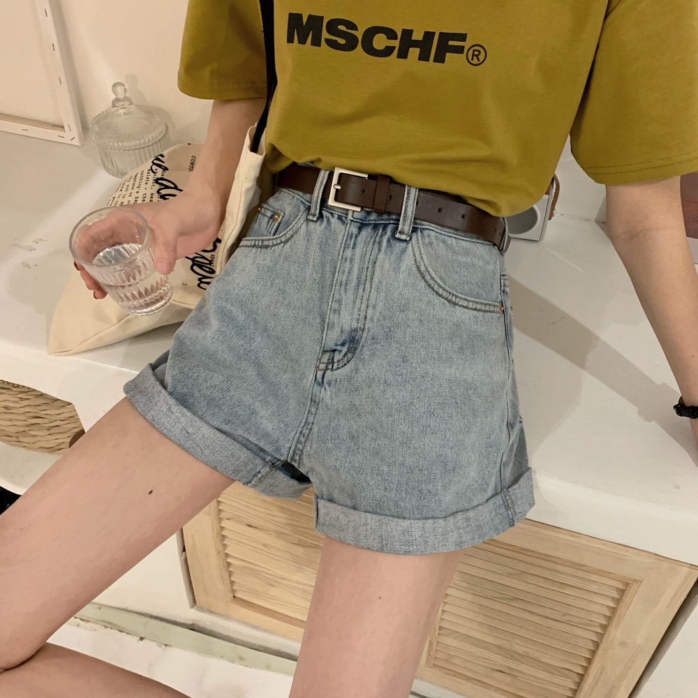 All-match wide leg pants slim short jeans for women