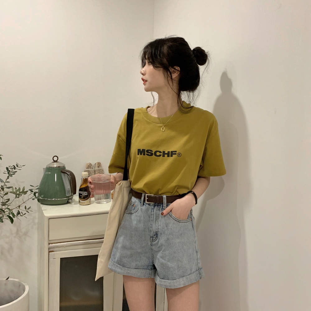 All-match wide leg pants slim short jeans for women