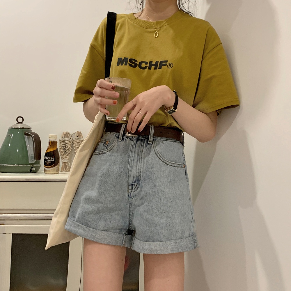 All-match wide leg pants slim short jeans for women