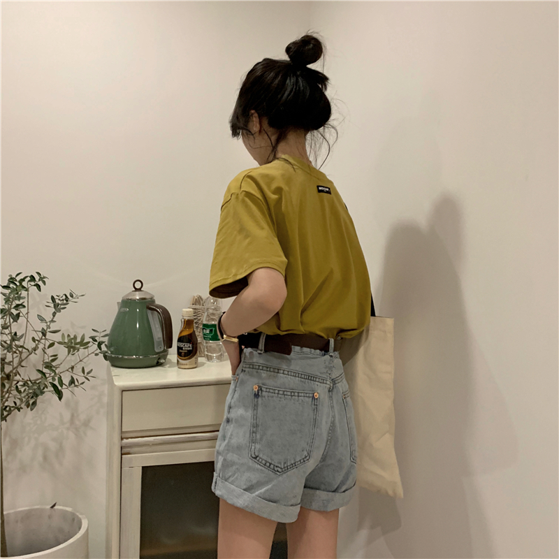 All-match wide leg pants slim short jeans for women