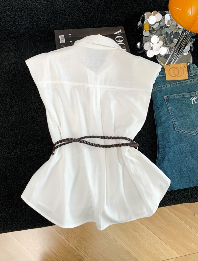 Loose pinched waist tops embroidery slim shirt for women