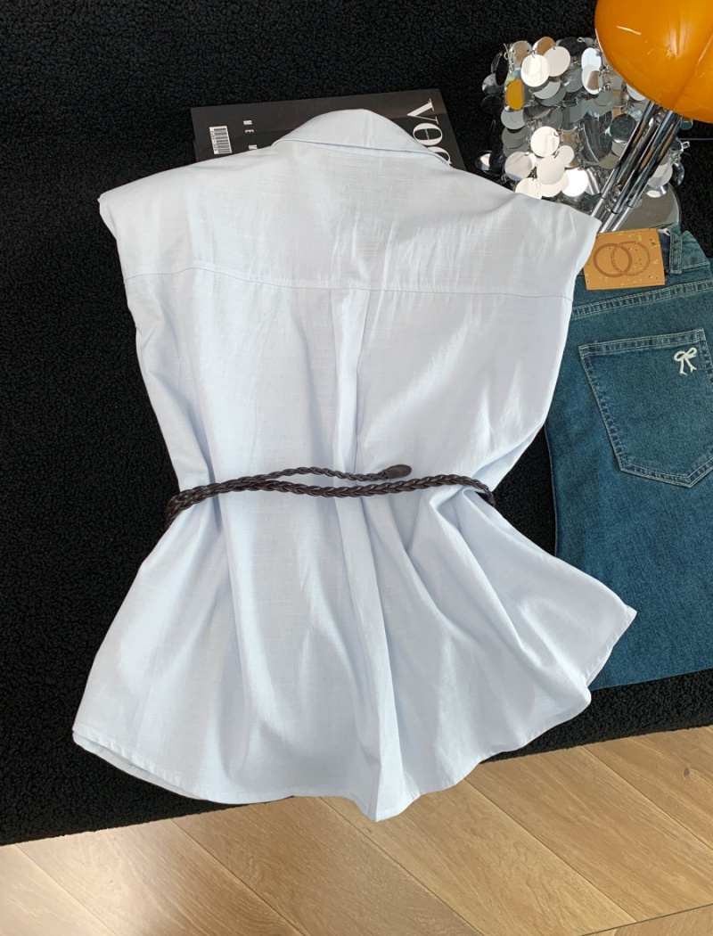 Loose pinched waist tops embroidery slim shirt for women