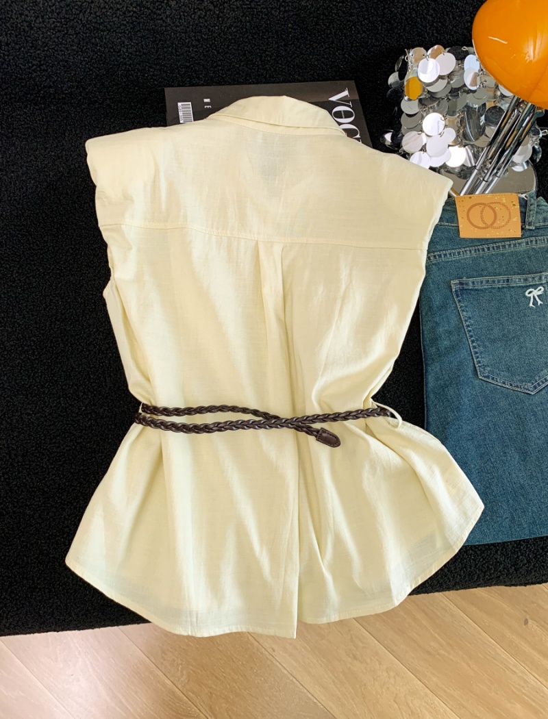 Loose pinched waist tops embroidery slim shirt for women