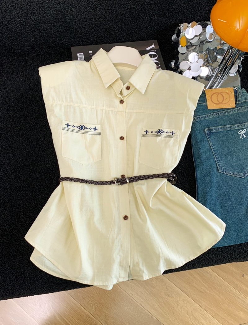 Loose pinched waist tops embroidery slim shirt for women