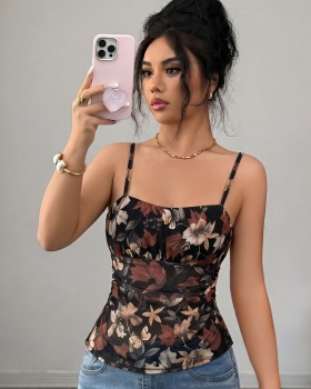 Flowers mesh fold summer all-match vest for women