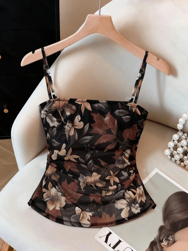 Flowers mesh fold summer all-match vest for women