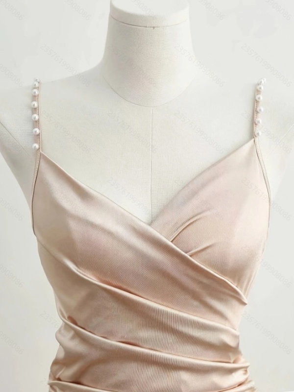 Cross collar slit summer elegant pure pinched waist dress