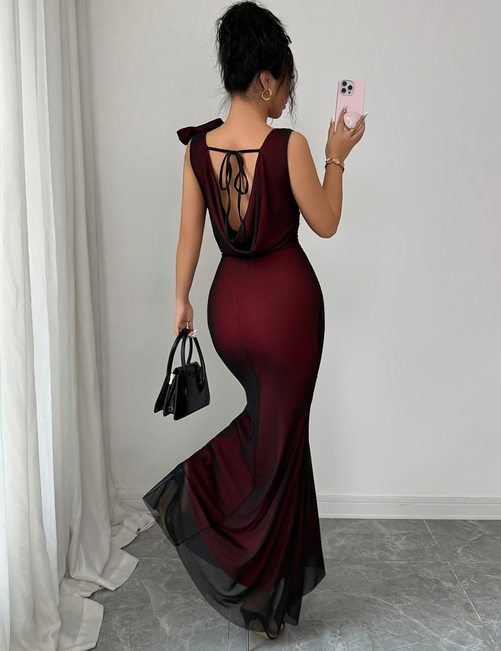 Bow fashion halter elegant long drape neck dress for women