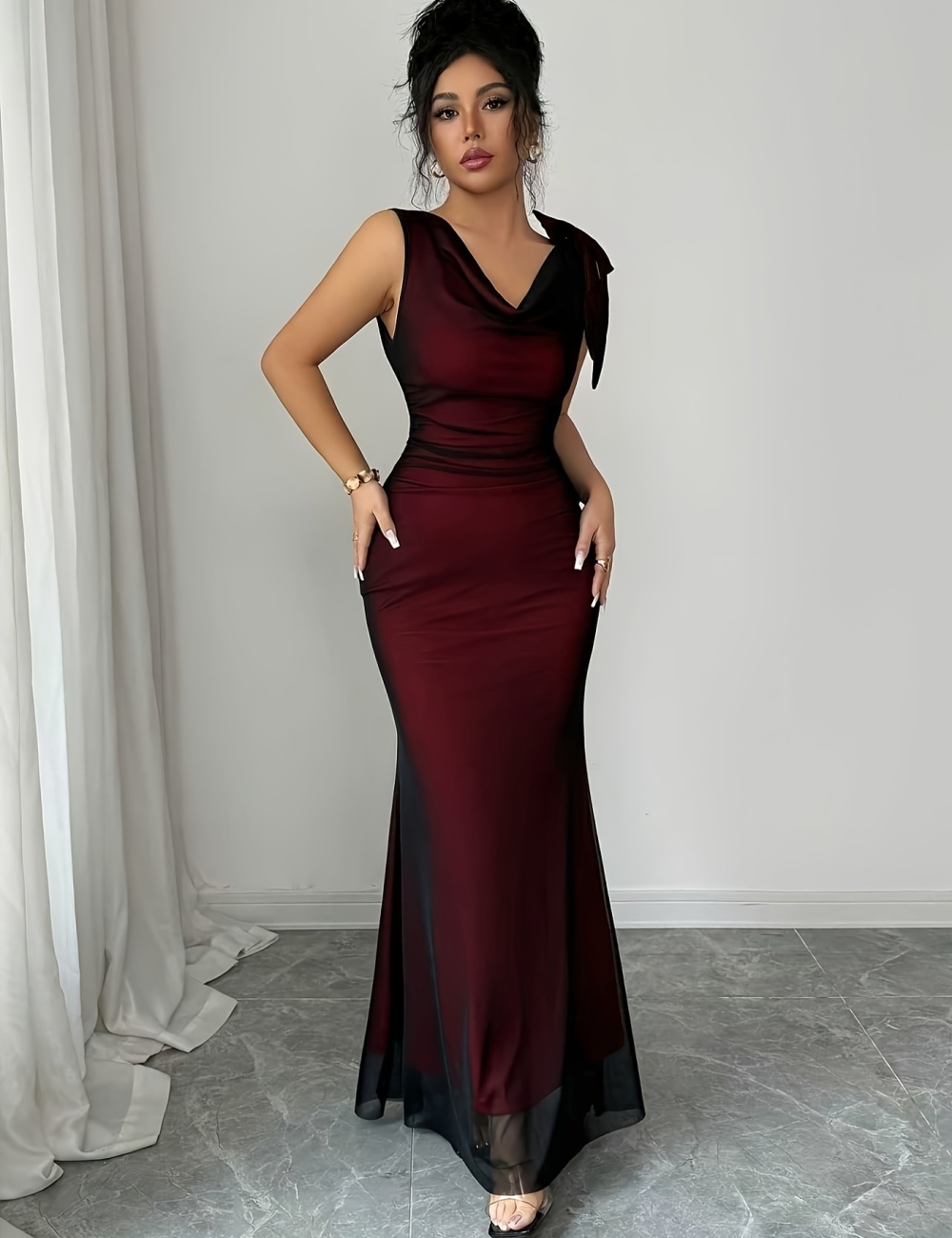 Bow fashion halter elegant long drape neck dress for women