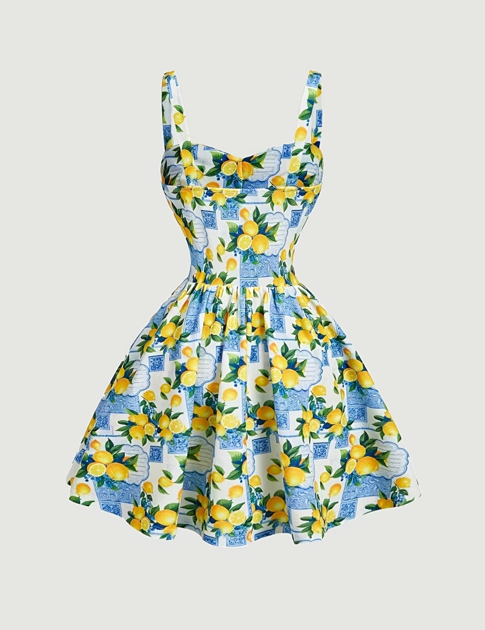 Printing romantic pinched waist dress for women