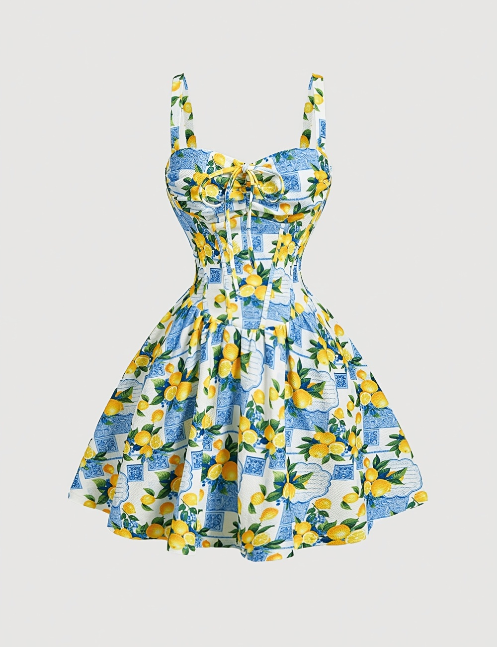 Printing romantic pinched waist dress for women