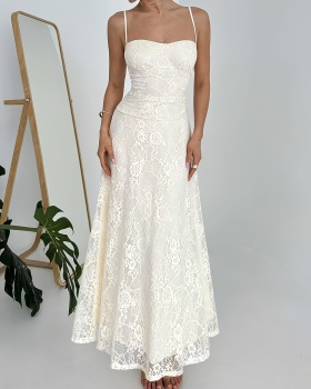 Sling France style summer long lace elegant A-line dress