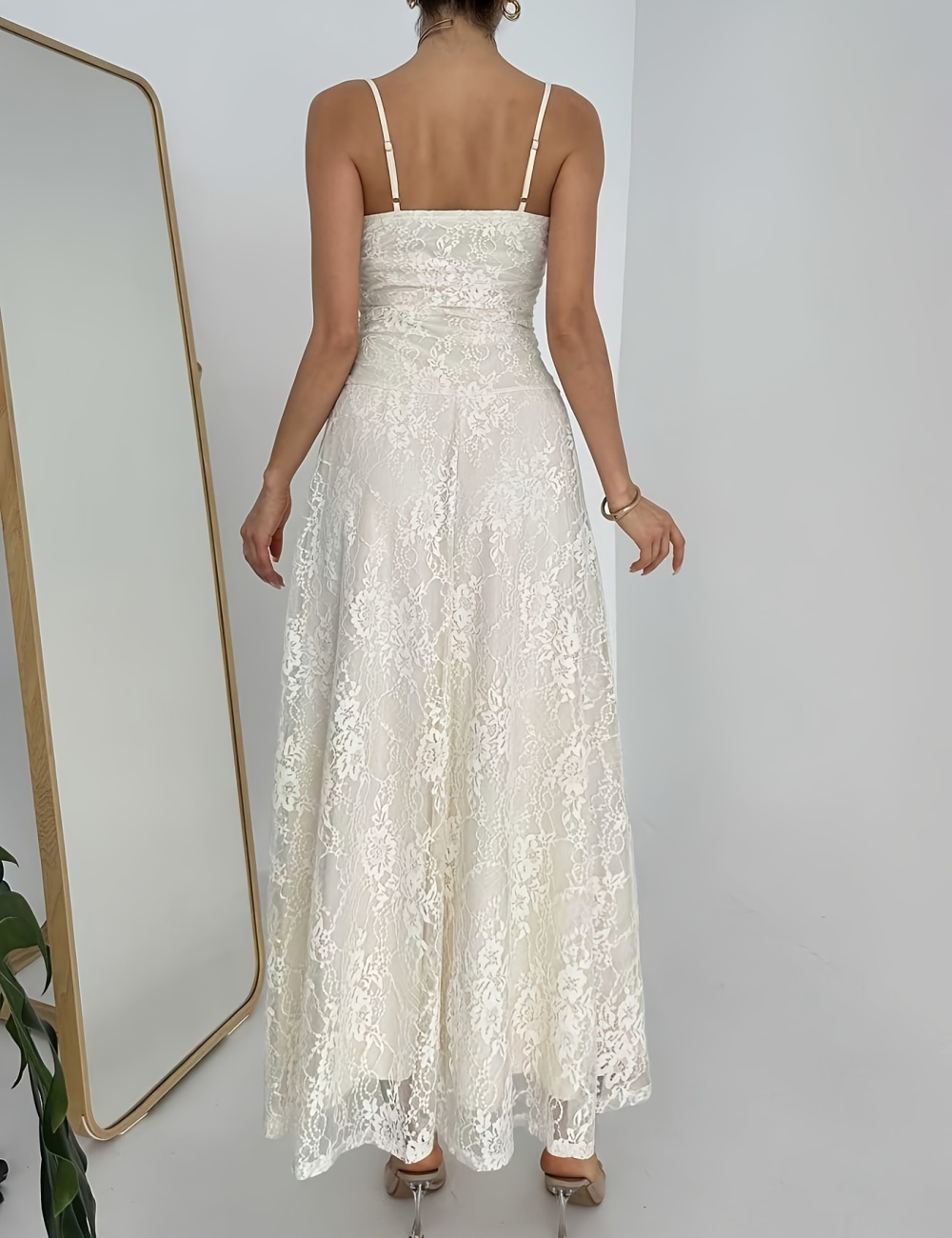 Sling France style summer long lace elegant A-line dress