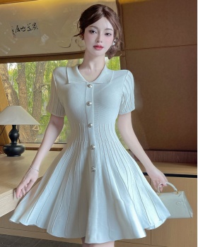 Lapel knitted metal buckles summer dress for women