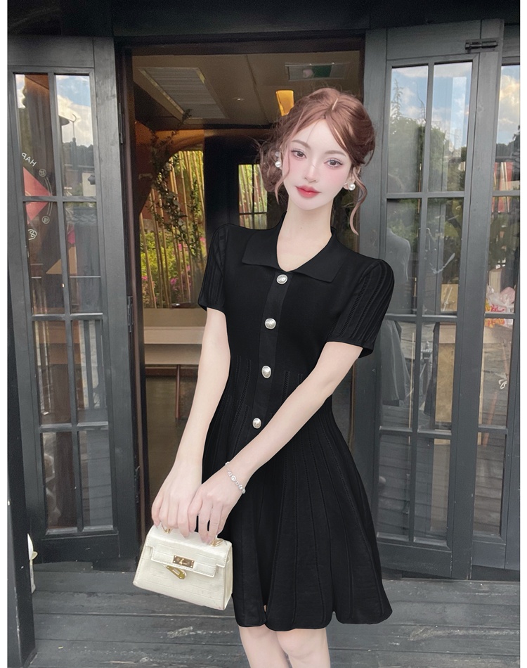 Lapel knitted metal buckles summer dress for women