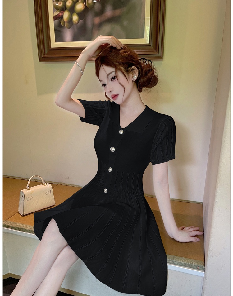 Lapel knitted metal buckles summer dress for women