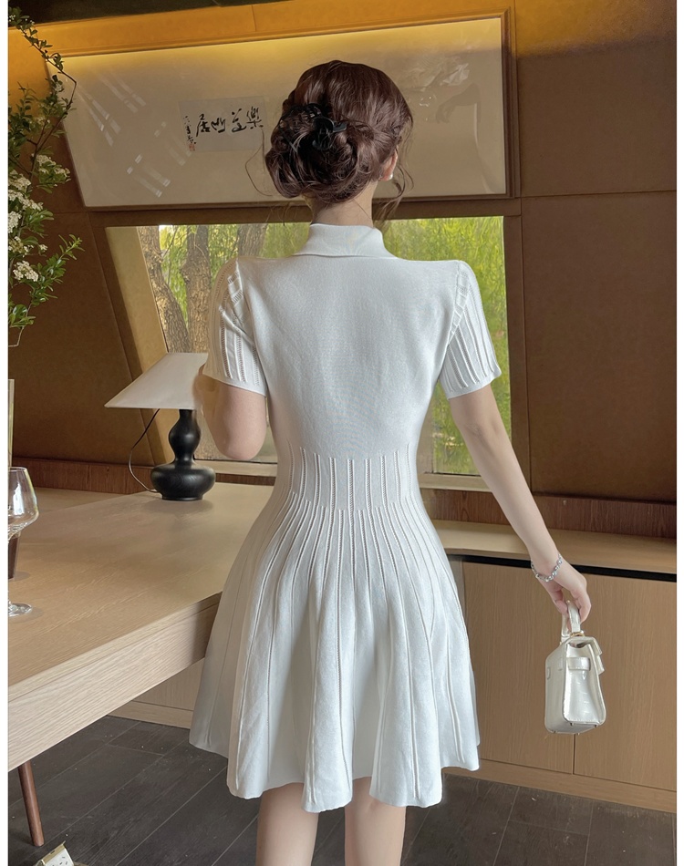 Lapel knitted metal buckles summer dress for women