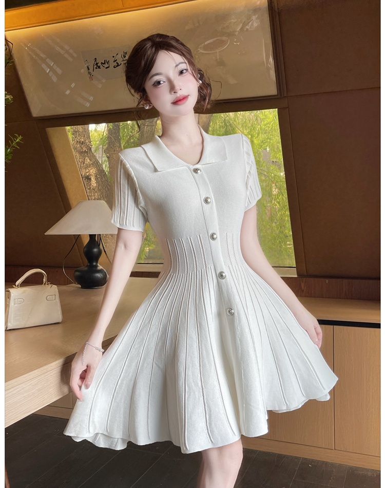 Lapel knitted metal buckles summer dress for women