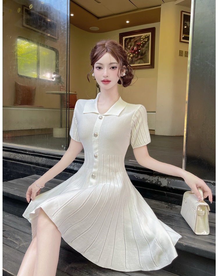 Lapel knitted metal buckles summer dress for women
