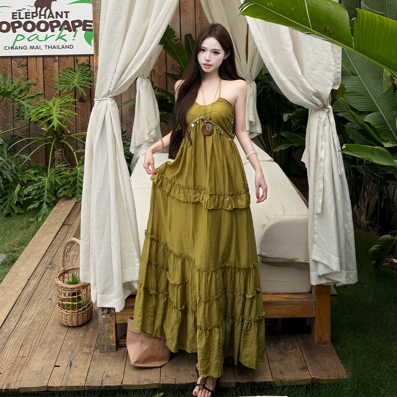 Summer vacation dress sling retro long dress for women