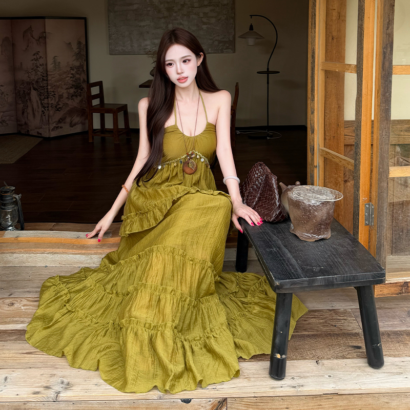 Summer vacation dress sling retro long dress for women