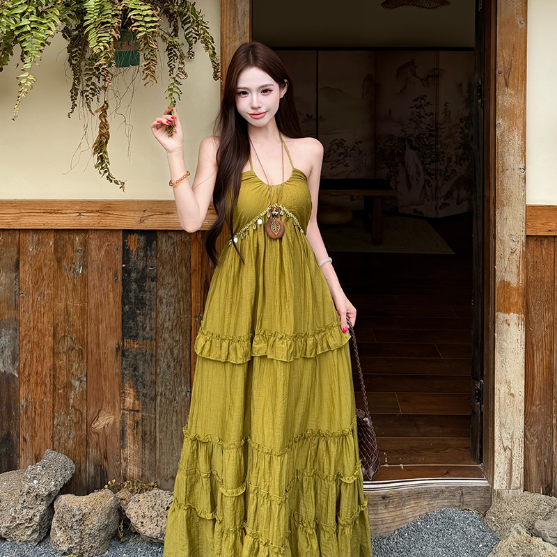 Summer vacation dress sling retro long dress for women