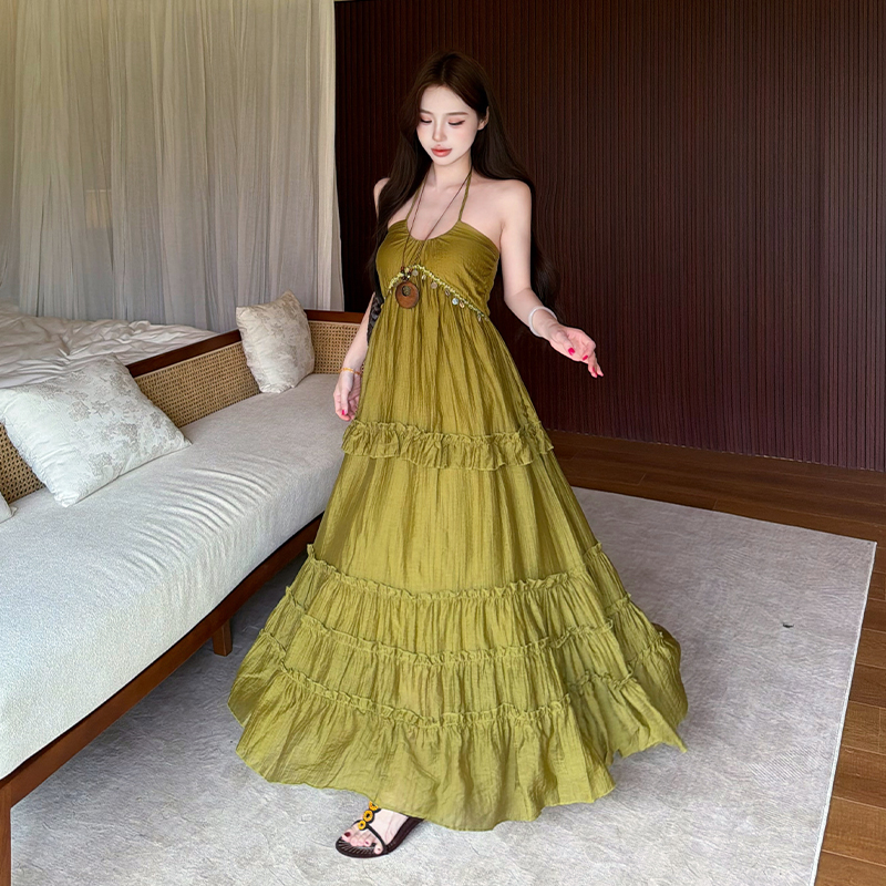 Summer vacation dress sling retro long dress for women