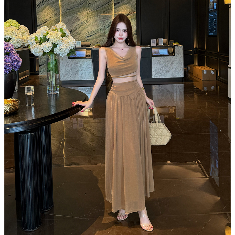 Pinched waist temperament split jumpsuit