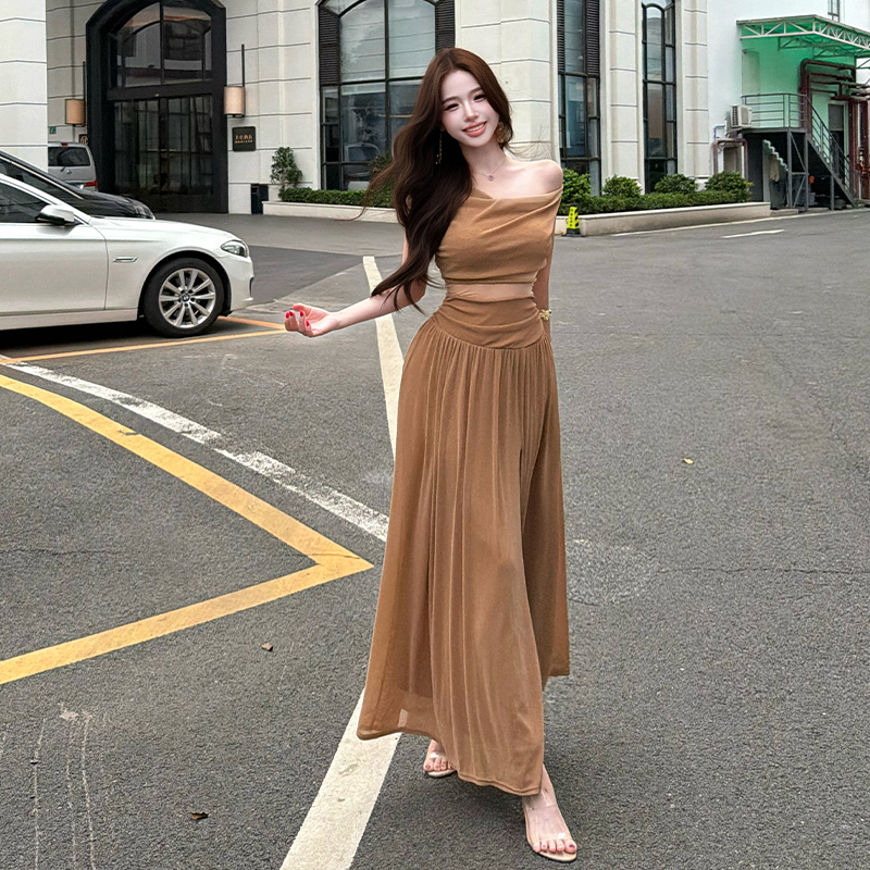 Pinched waist temperament split jumpsuit