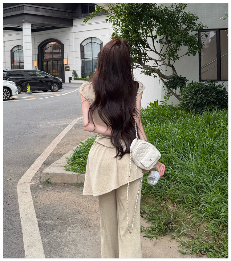 V-neck long pants Korean style tops 2pcs set for women