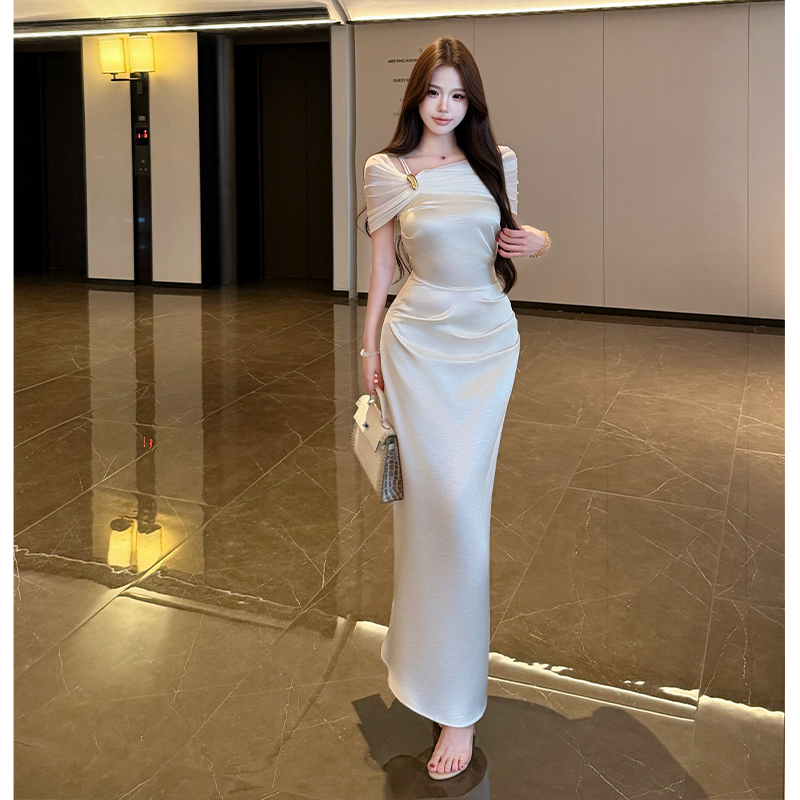 Metal buckles long dress formal dress for women