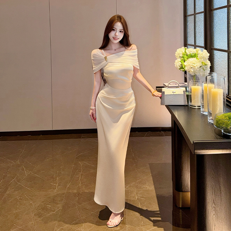 Metal buckles long dress formal dress for women