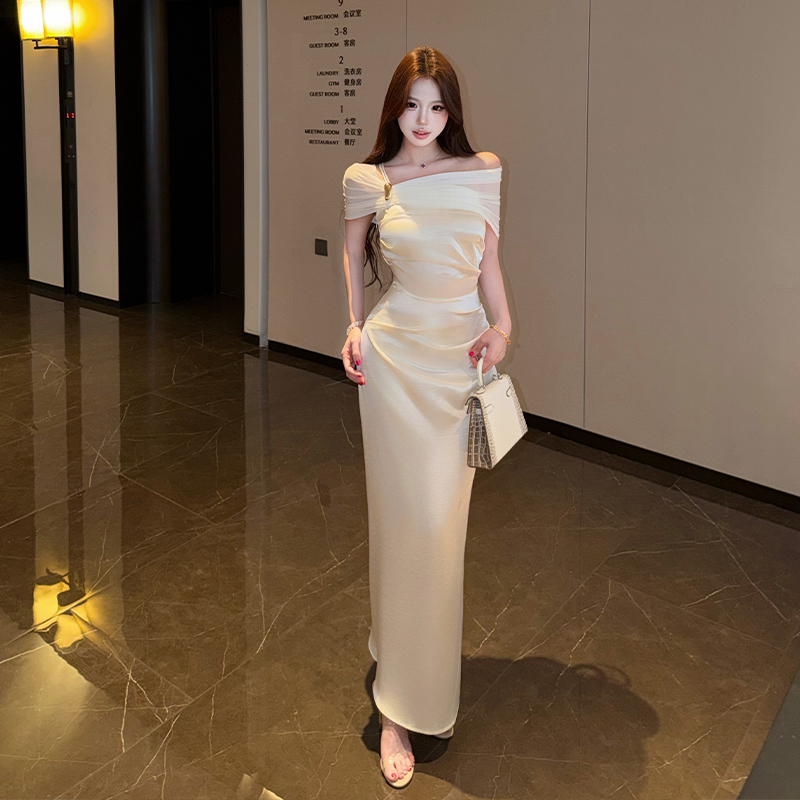 Metal buckles long dress formal dress for women