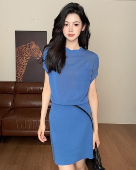 With belt bat sleeve temperament simple slim dress