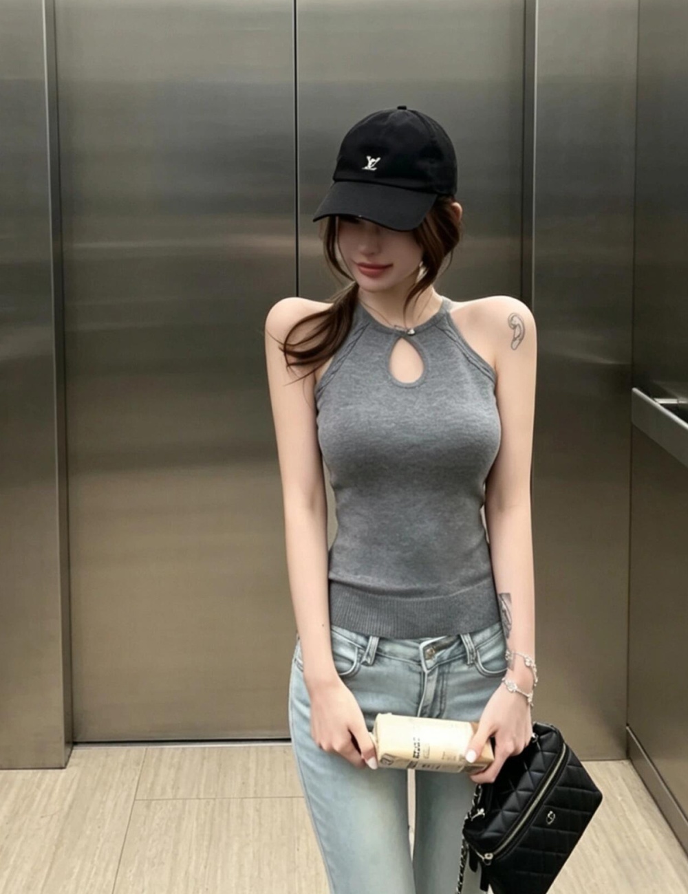 Sling drops of water multiple knitted halter hollow tops