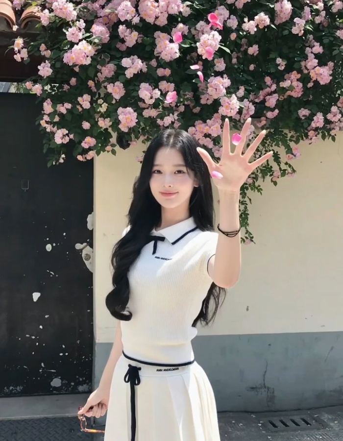 Bow mixed colors pleated skirt knitted splice A-line tops