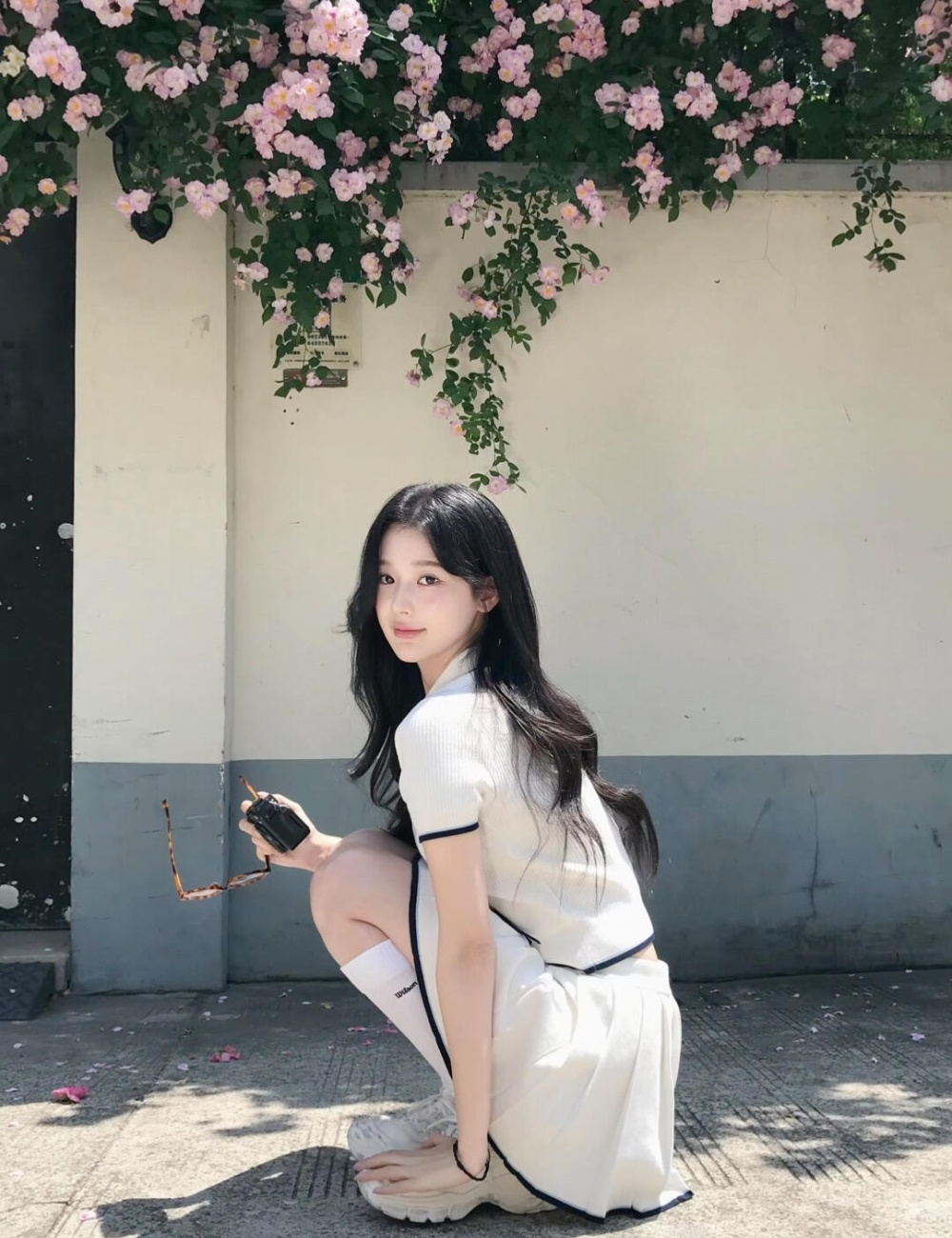 Bow mixed colors pleated skirt knitted splice A-line tops