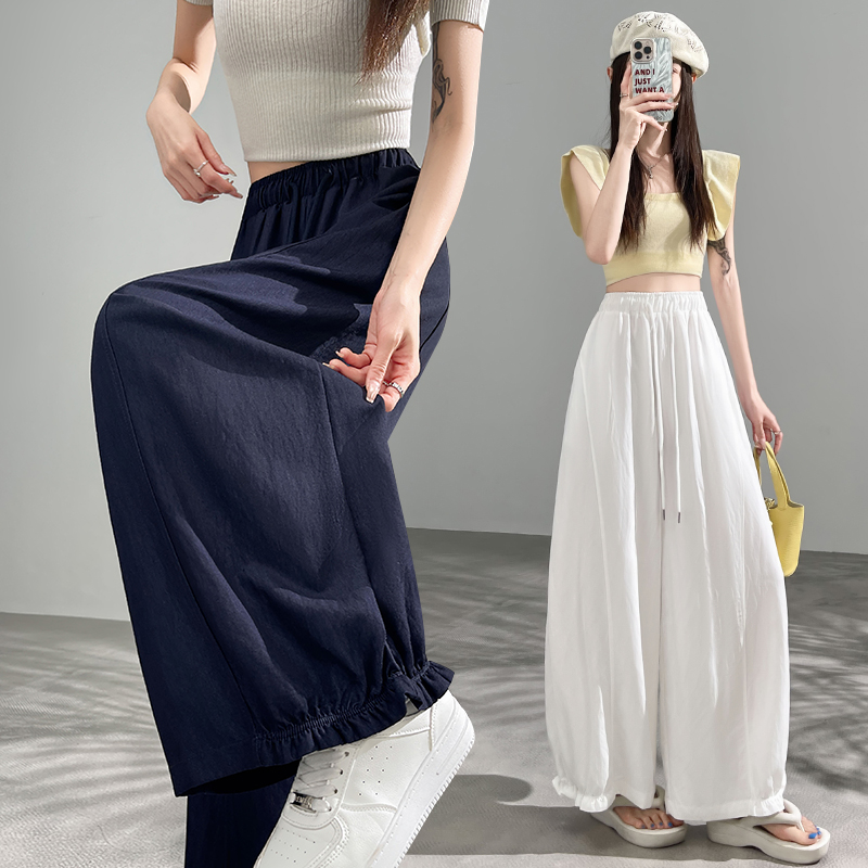 Small fellow casual pants ice silk wide leg pants for women