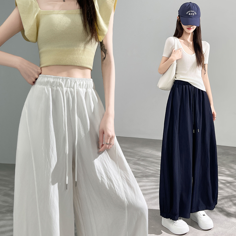 Small fellow casual pants ice silk wide leg pants for women