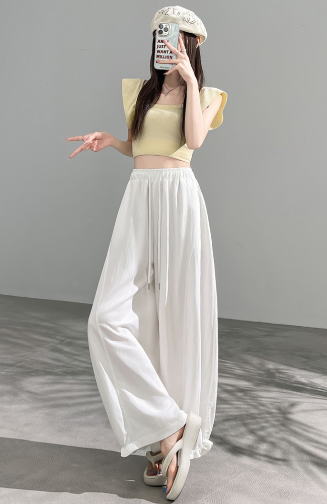 Small fellow casual pants ice silk wide leg pants for women