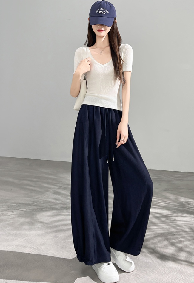 Small fellow casual pants ice silk wide leg pants for women