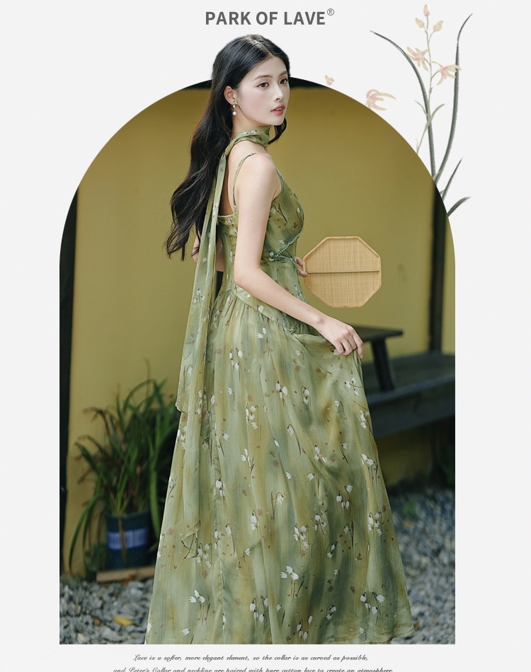 Lady sling dress vacation long dress 2pcs set