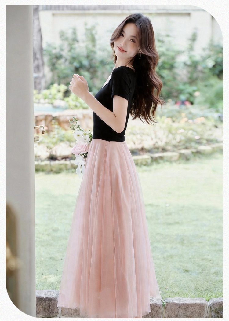 Square collar France style long dress spring and summer dress
