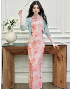 Chinese style cheongsam maiden dress 2pcs set