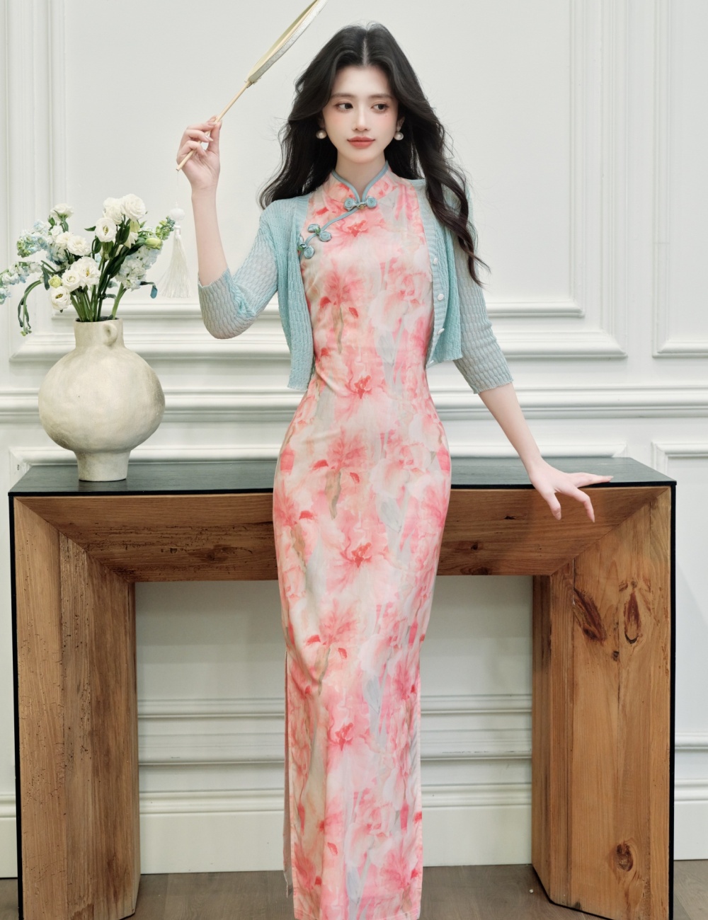 Chinese style cheongsam maiden dress 2pcs set